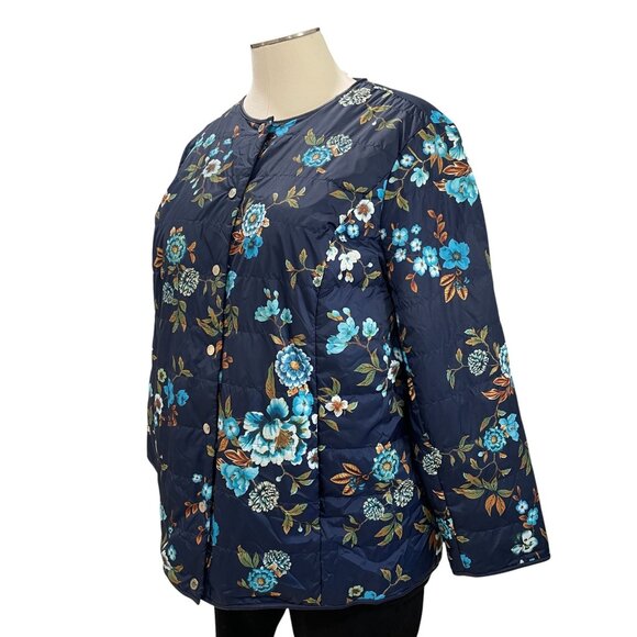 Dennis Basso Floral Quilted Jacket 2X Blue Fall Layering Vintage Grannycore - Picture 6 of 10
